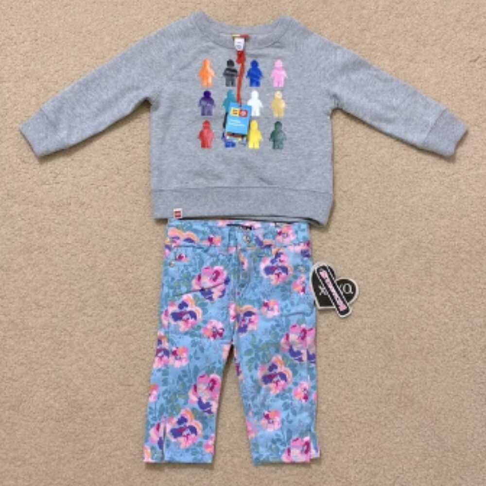 LEGO Sweatshirt & XOXO Floral Stretch Pants Toddler Size 2T
